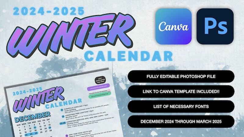 2024-2025 Editable Winter Calendar